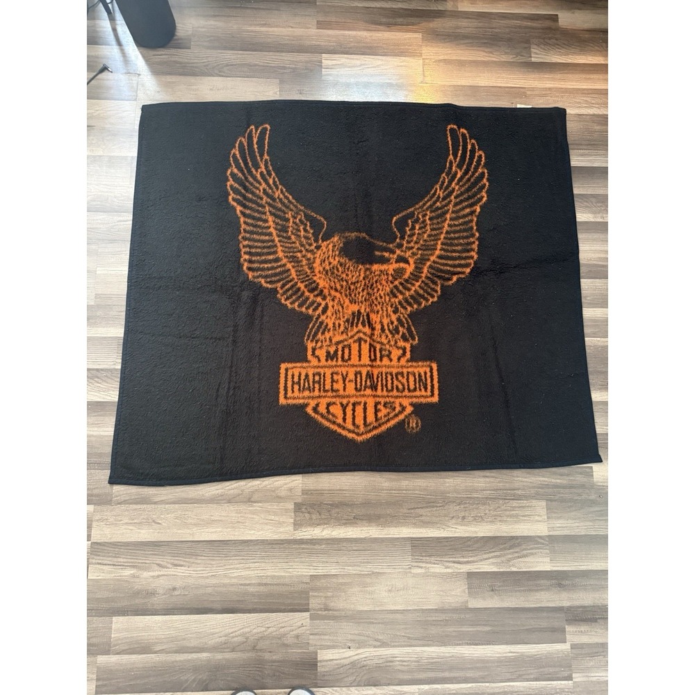 Vintage Harley Davidson Fleece Throw Blanket Biederlack Made in USA 54"X 46"